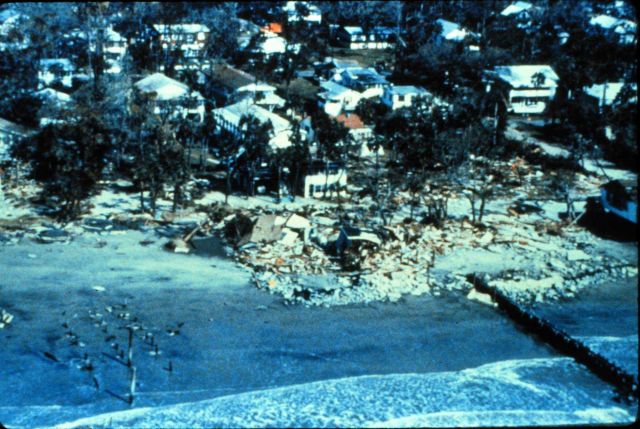The same homes at Folly Beach, South Carolina, after Hurricane Hugo Picture
