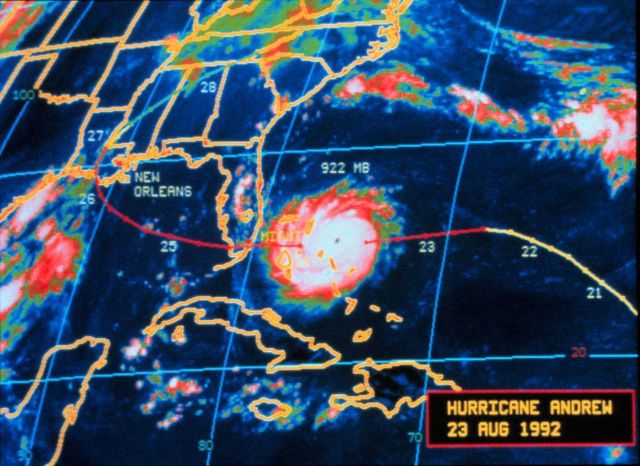 Hurricane Andrew - infrared image at maximum intensity August 23, 1992 Picture