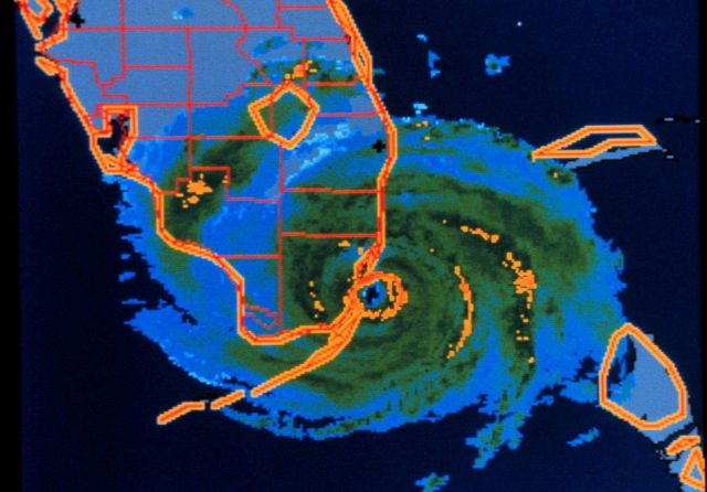 Hurricane Andrew - WSI radar composite of Andrew making landfall August 24, 1992, at Dade County, Florida Picture