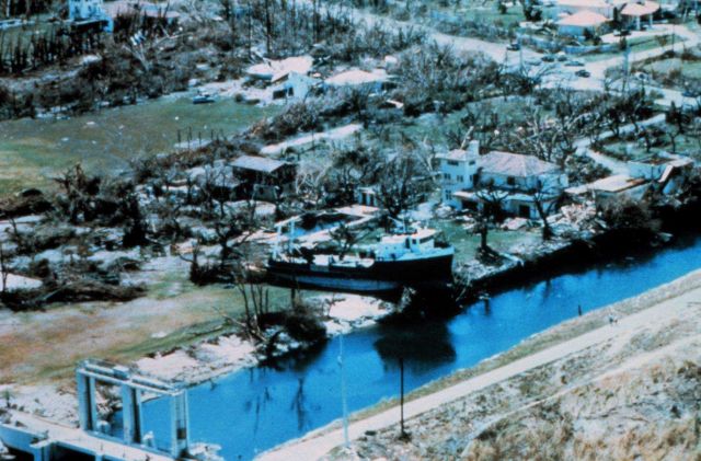 Hurricane Andrew - An ocean-going tugboat left high and dry by storm surge Picture