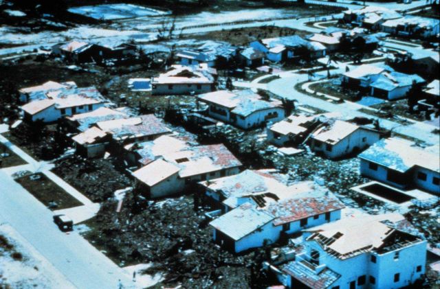 Hurricane Andrew - Homes in Saga Bay area Note debris from storm surge in lower left of picture Picture