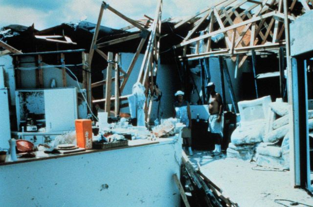 Hurricane Andrew - Six adults crowded into interior closet of this home They all survived Picture