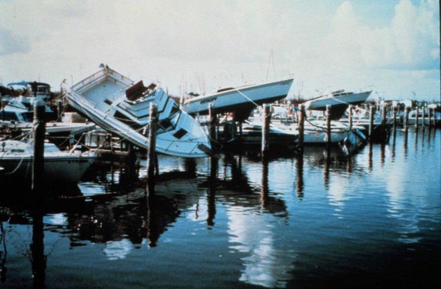 Hurricane Andrew - Boat damage at Black Point Marina Wind and surge from this Category 4 storm tossed boats about like toys Picture