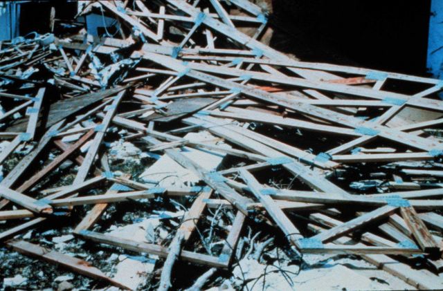 Hurricane Andrew - Roof trusses in tangled masses were common sight in area Picture