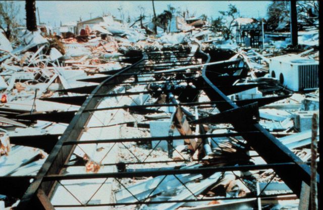 Hurricane Andrew - The frame of a mobile home with downs still anchored However, nothing is left to anchor Tie downs are not the answer to resident sa Picture