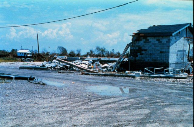 Hurricane Andrew - The Cocodrie Petroleum Transfer Depot south of Dulac Difficult to tell whether damage from wind or surge Either way, the results ar Picture