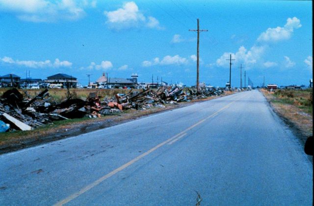 Hurricane Andrew - Debris along Highway 57 near Cocodrie Petroleum Depot Several days after storm - debris had covered road surface Picture