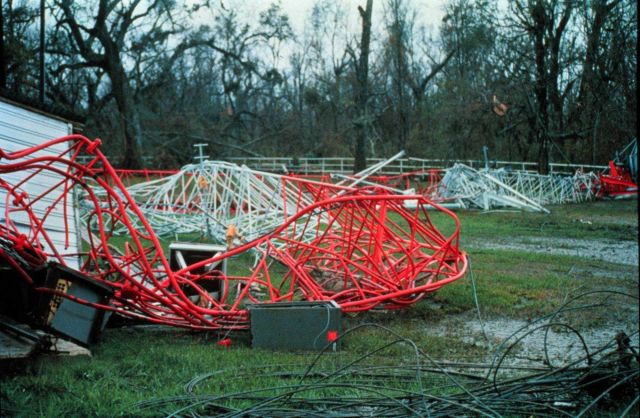 Hurricane Andrew - The twisted and tangled remains of a radio tower This was north of Garden City on U.S Picture