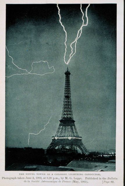 Lightning striking the Eiffel Tower, June 3, 1902, at 9:20 P.M Picture