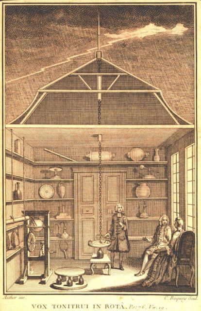Enlightenment gentlemen and lady studying lightning in their living room Picture