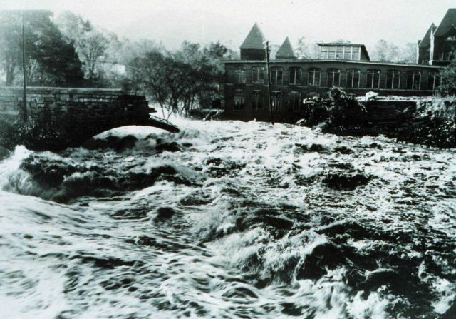 Flooding in the aftermath of a nameless hurricane The force of the water tore out the stone bridge in the center of the photo Picture