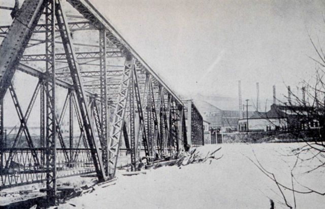 Railroad bridge leading to Carnegie Steel plant at Youngstown, Ohio Picture