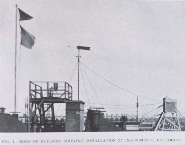 Roof of Weather Bureau building showing instruments at Johns Hopkins University In: Outline of the Present Knowledge of Meteorology and Climatology of Picture