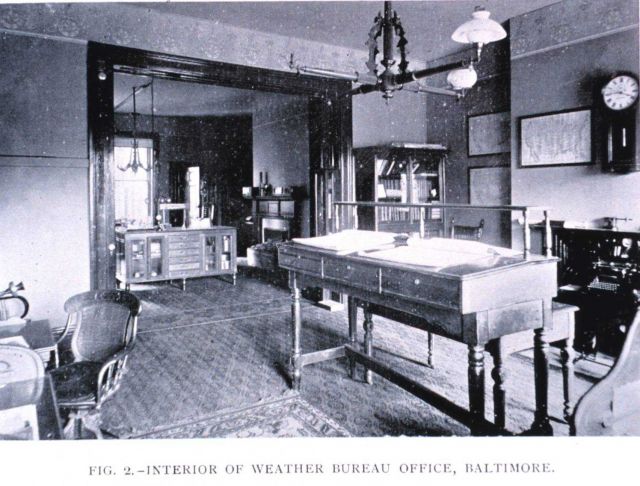 Interior of Weather Bureau office at Johns Hopkins University In: Outline of the Present Knowledge of Meteorology and Climatology of Maryland by F Picture