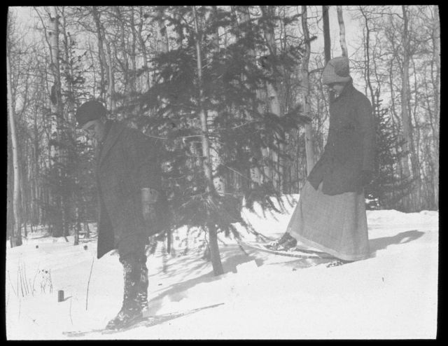 The Weather Bureau observer and his wife proceeding on snow shoes to the Weather Bureau/Forest Service cooperative site outside of Ephriam, Utah, for  Picture