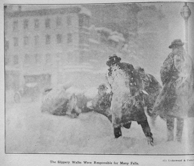 The slippery walks were responsible for many falls during the 