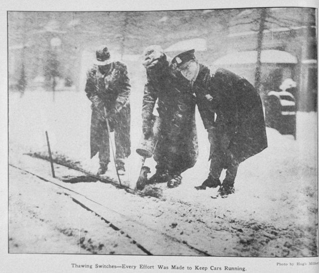 Thawing switches - every effort was made to keep the street cars running during the 