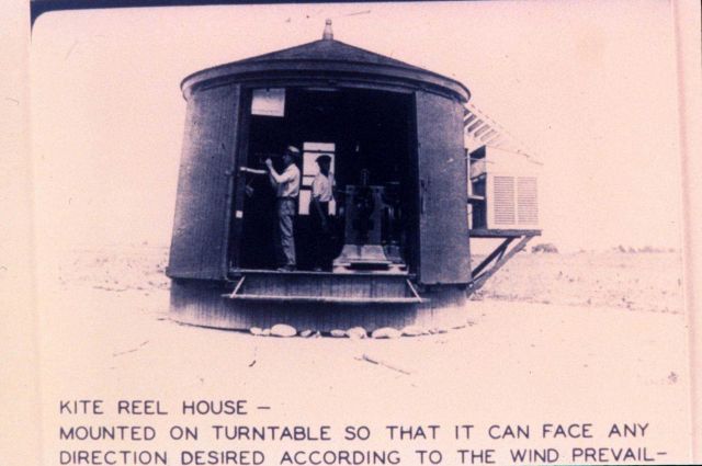 The kite houses were mounted on turntables This allowed turning with wind to facilitate kite launching Picture