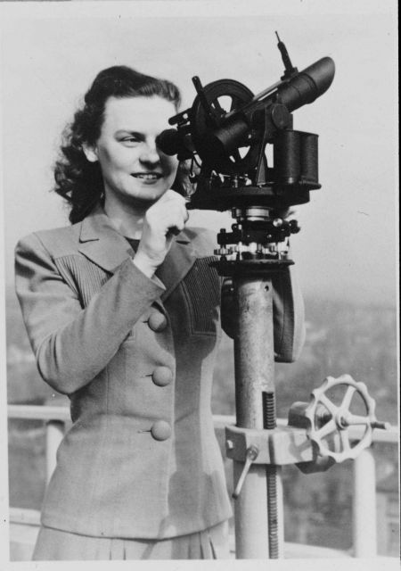Tracking pilot balloon with theodolite Women's first opportunities in meteorology occurred as a result of WWII Picture