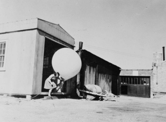 Preparing to launch a pilot balloon Women's first opportunities in meteorology occurred as a result of WWII Picture