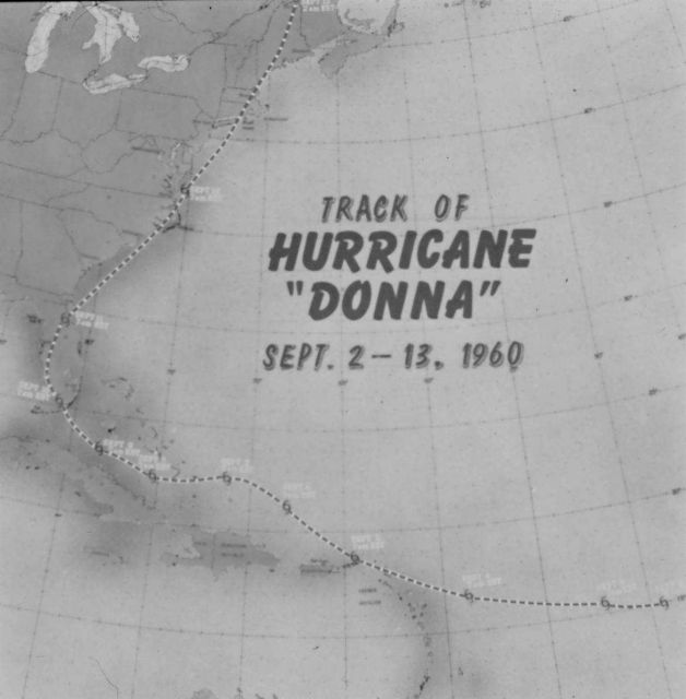 The track of Hurricane Donna as tracked by radar - Photo -1 of sequence Not the first hurricane seen on radar, this was the best tracked at time Picture