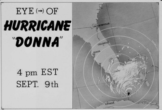 The track of Hurricane Donna as tracked by radar - Photo -4 of sequence Not the first hurricane seen on radar, this was the best tracked at time Picture