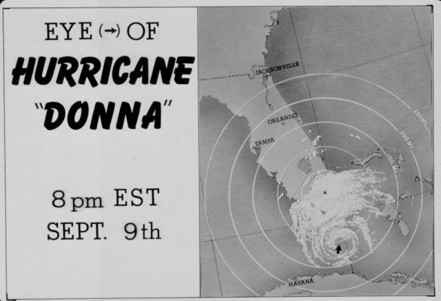 The track of Hurricane Donna as tracked by radar - Photo -5 of sequence Not the first hurricane seen on radar, this was the best tracked at time Picture