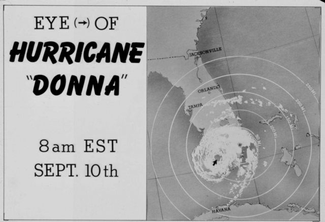 The track of Hurricane Donna as tracked by radar - Photo -7 of sequence Not the first hurricane seen on radar, this was the best tracked at time Picture