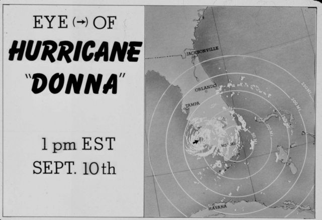 The track of Hurricane Donna as tracked by radar - Photo -8 of sequence Not the first hurricane seen on radar, this was the best tracked at time Picture