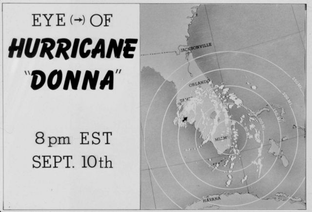 The track of Hurricane Donna as tracked by radar - Photo -10 of sequence Not the first hurricane seen on radar, this was the best tracked at time Picture