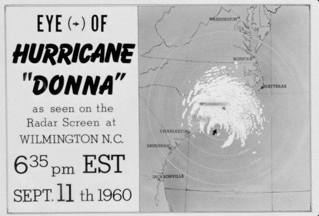 The track of Hurricane Donna as tracked by radar - Photo -12 of sequence Not the first hurricane seen on radar, this was the best tracked at time Picture
