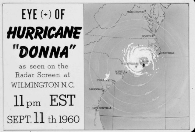 The track of Hurricane Donna as tracked by radar - Photo -13 of sequence Not the first hurricane seen on radar, this was the best tracked at time Picture