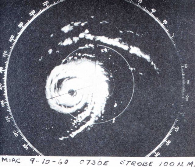 Radar image of Hurricane Donna on its closest approach to Miami illustrating all the features of a classic hurricane. Picture