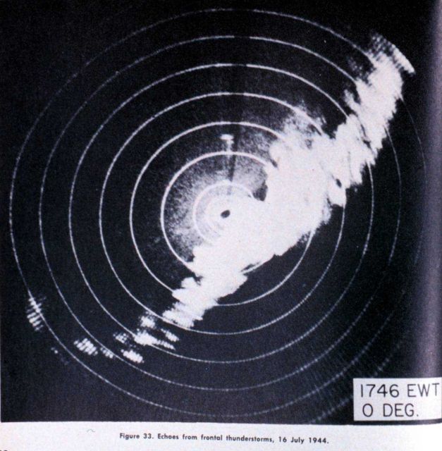 Echoes from frontal thunderstorms observed from a Radio Set SCR-584 mobile radar unit located at Spring Lake, New Jersey Picture