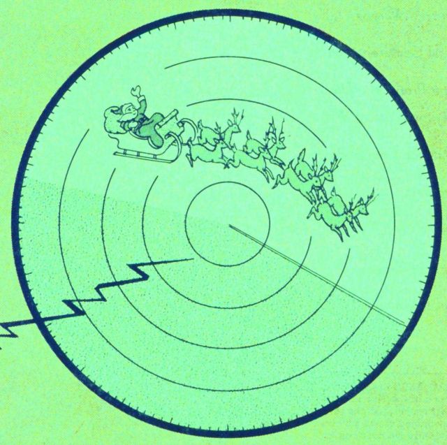 Christmas issue of Weather Bureau Topics with Santa Claus streaking across a weather radar Picture