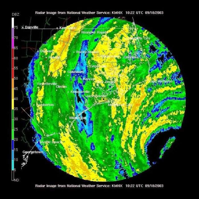 Eyewall imaged to southeast as Hurricane Isobel continues moving ashore. Picture