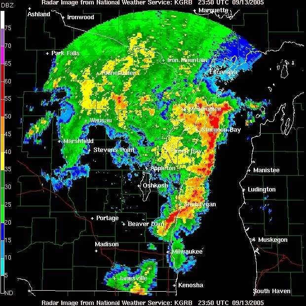First in a sequence of thunderstorms over Lake Michigan. Picture