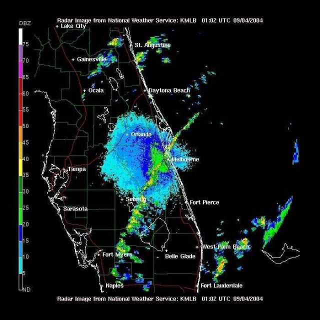 The first rain band from Hurricane Frances as seen from the Melbourne radar. Picture