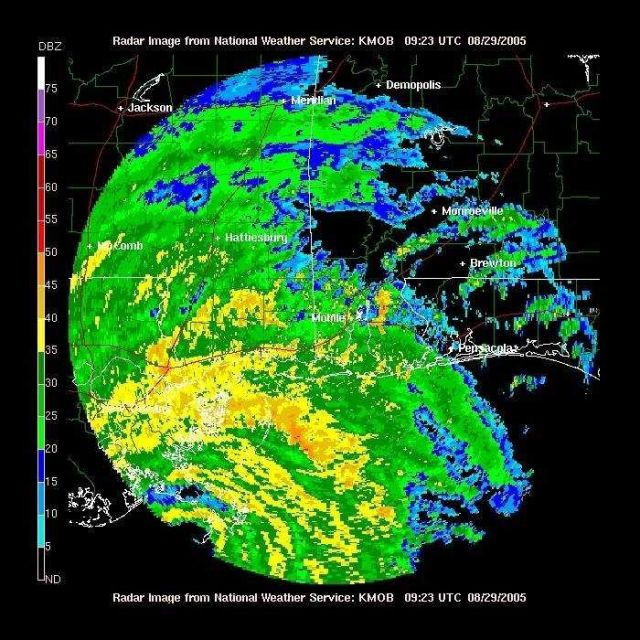 Hurricane Katrina making landfall near Southwest Pass, Louisiana. Picture