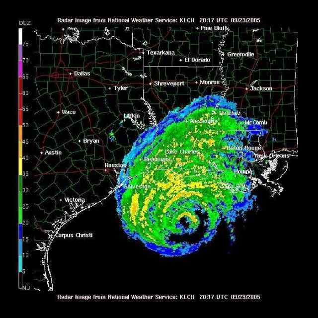 Hurricane Rita churning in the Gulf of Mexico south of Lake Charles, Louisiana. Picture