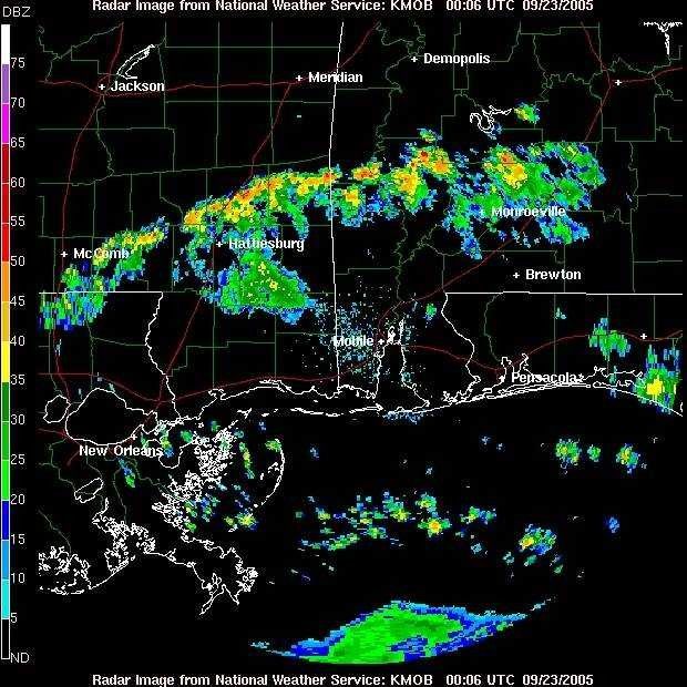 The outer rainband from Hurricane Rita as seen from the Mobile radar. Picture