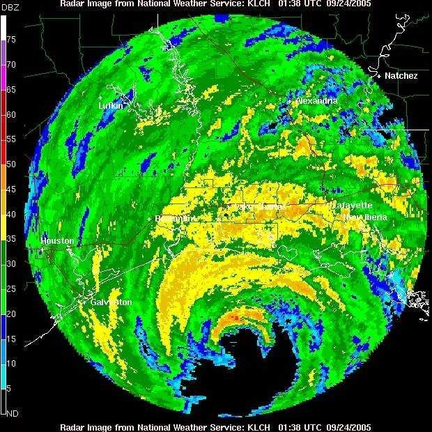 Hurricane Rita approaching landfall along the Texas-Louisiana border. Picture