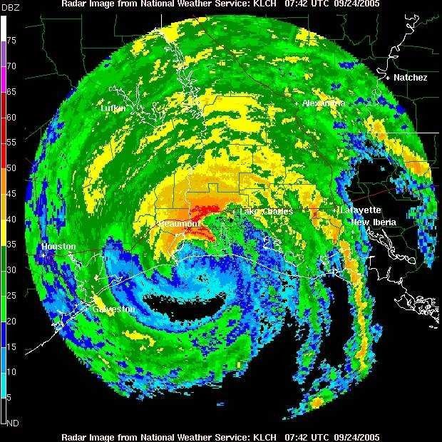 Hurricane Rita making landfall near Beaumont, Texas. Picture