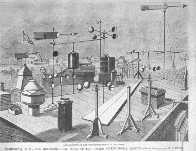 Arrangement of the wind instruments on the roof of the Headquarters Building of the Meteorological Service of the United States Signal Service Picture