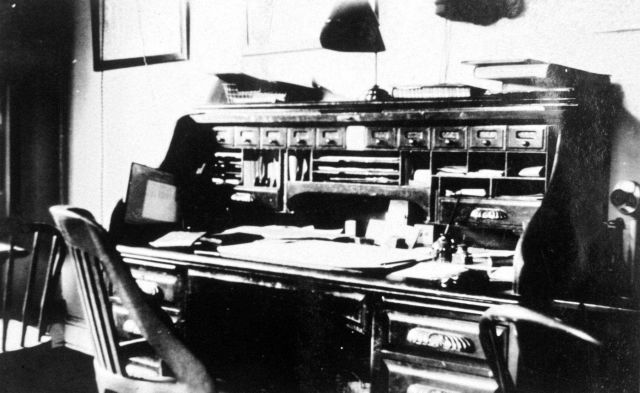 An old-fashioned desk at the Weather Bureau Office at Madison. Picture