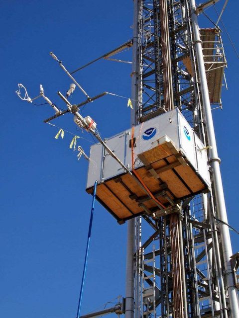 A sophisticated chemistry laboratory, packed into a room-sized container, travels up and down the Boulder Atmospheric Observatory (BAO) to sample the  Picture
