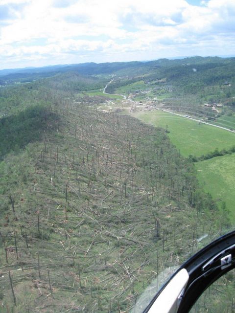 Classic example demonstrating that tornadoes don't always occur on flat ground as tornado path follows ridge.This was the Catoosa EF4 tornado here sho Picture