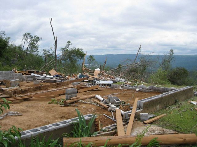 Remnants of home swept off a ridge overlooking Trenton, GA, by the Dade-Walker EF3 tornado. Picture