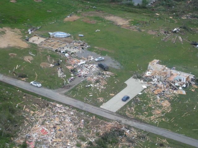 Homes destroyed by Dade-Walker EF3 tornado at Georgia/Alabama line near County Road 201. Picture