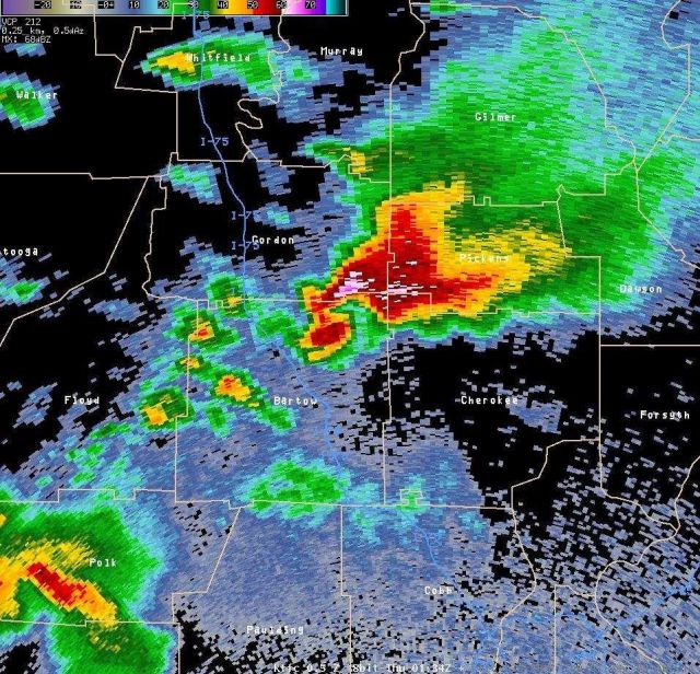 Reflectivity image of tornado in Bartow County. Picture